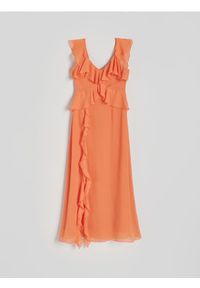 Reserved - Sukienka midi - pomarańczowy. Kolor: pomarańczowy. Materiał: tkanina. Długość: midi #1