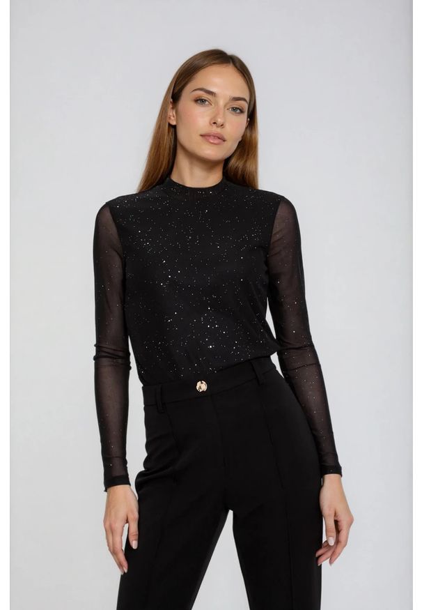 MOODO - Bluzka z przezroczystymi rękawami czarna. Kolor: czarny. Materiał: poliester, elastan