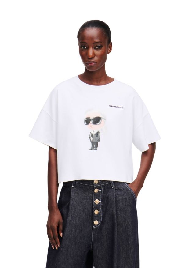 Karl Lagerfeld - KARL LAGERFELD Biały damski t-shirt Ikon Aquarelle K Boxy Tshirt. Kolor: biały. Materiał: bawełna