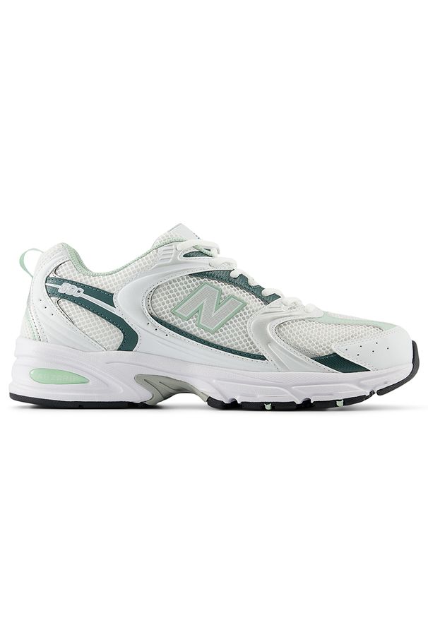 Buty unisex New Balance MR530RB – białe. Okazja: na co dzień. Kolor: biały. Materiał: materiał, skóra, syntetyk. Szerokość cholewki: normalna. Sezon: lato