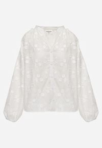 Renee - Biała Koszula Zapinana na Guziki z Haftowanej Tkaniny Glemma. Kolor: biały. Materiał: tkanina. Wzór: haft #4