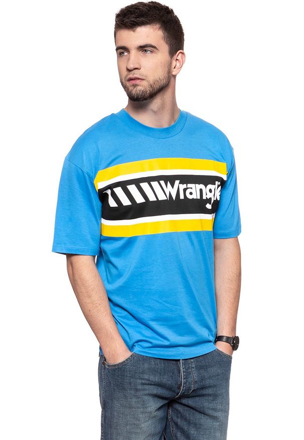 Wrangler - WRANGLER T SHIRT B&Y OVERSIZED T MEDITERRANEAN BLUE W7C44GHBR 112131691. Wzór: nadruk. Sezon: lato. Styl: retro