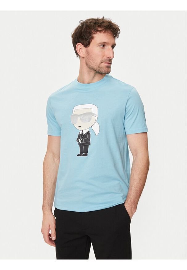 Karl Lagerfeld - KARL LAGERFELD T-Shirt 755071 542251 Niebieski Regular Fit. Typ kołnierza: dekolt w karo. Kolor: niebieski. Materiał: bawełna
