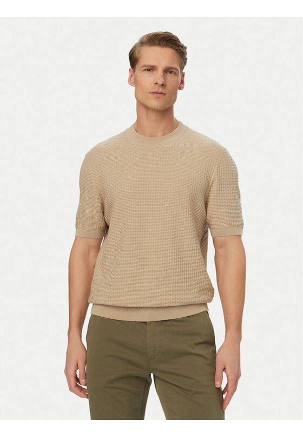 BOSS Sweter H-Nilton 50560468 Beżowy jasny Regular Fit. Kolor: beżowy. Materiał: bawełna