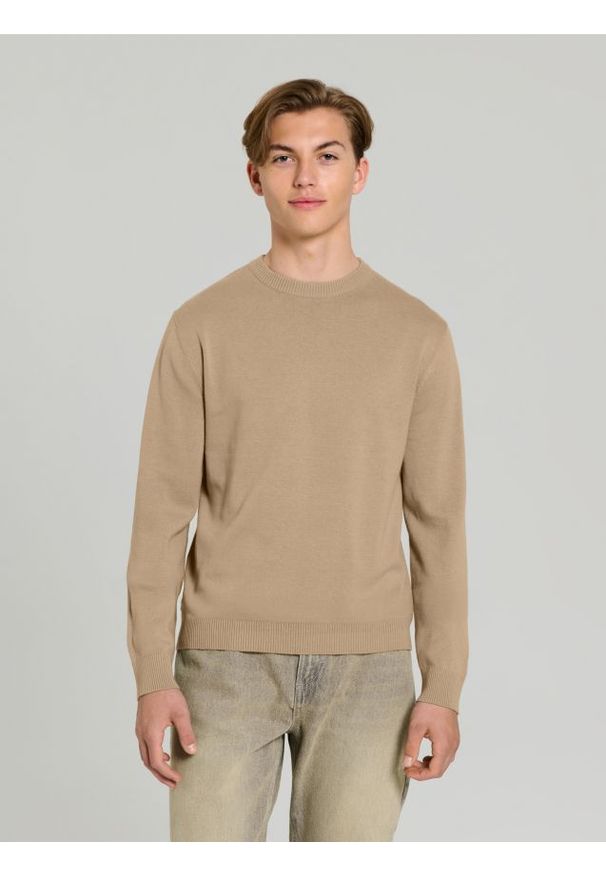 Sinsay - Sweter z długim rękawem - beżowy. Kolor: beżowy. Długość rękawa: długi rękaw. Długość: długie