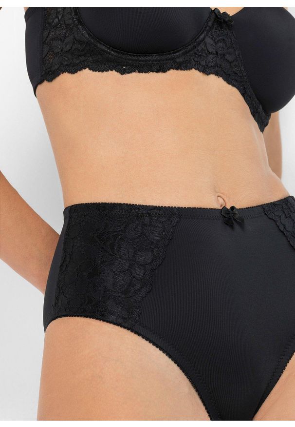 bonprix - Figi maxi (2 pary). Kolor: czarny. Materiał: koronka. Wzór: koronka