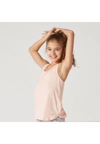 DOMYOS - Koszulka bez rękawów dziecięca Domyos 500. Kolor: różowy. Materiał: materiał, poliester, elastan, lyocell. Długość rękawa: bez rękawów