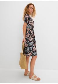 bonprix - Trapezowa sukienka w długości do kolan, z dżerseju. Kolor: czarny. Materiał: jersey. Typ sukienki: trapezowe. Długość: midi #2