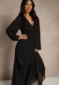 Renee - Czarna Rozkloszowana Sukienka z Siateczki w Kwiatowy Wzór Fezuna. Kolekcja: plus size. Kolor: czarny. Materiał: poliester, materiał. Wzór: kwiaty. Typ sukienki: dla puszystych #3