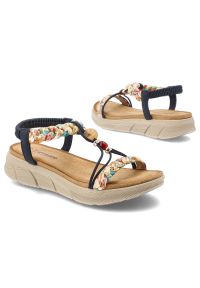 Sandały damskie Artiker, cholewka ze skóry ekologicznej cienkie paski z przodu ozdobne metalowe detale, granatowe, 58C0002. Zapięcie: pasek. Kolor: niebieski. Materiał: skóra ekologiczna. Wzór: paski #5