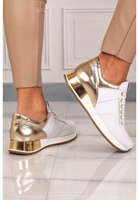 Kati - Białe sneakersy kati buty sportowe sznurowane 7026. Kolor: wielokolorowy, złoty, biały #2