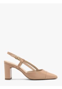 Ryłko - Beżowe czółenka typu slingback. Nosek buta: okrągły. Zapięcie: pasek. Kolor: beżowy. Materiał: skóra. Obcas: na obcasie. Wysokość obcasa: średni