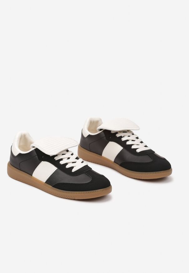 Born2be - Czarne Sneakersy na Płaskiej Podeszwie z Wywiniętym Językiem Felilora. Okazja: na co dzień. Kolor: czarny. Materiał: jeans. Obcas: na płaskiej podeszwie