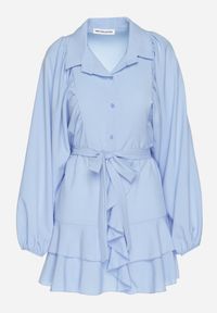 Born2be - Jasnoniebieska Sukienka Ozdobiona Paskiem i Falbanami Divilena. Okazja: na co dzień. Kolor: niebieski. Materiał: jeans. Wzór: aplikacja. Styl: casual, elegancki #3