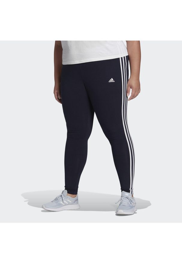 Adidas - Legginsy Essentials 3-Stripes (Plus Size). Kolekcja: plus size. Kolor: wielokolorowy, biały, niebieski. Materiał: bawełna