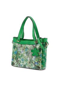Torebka damska Laura Vita, z materiału syntetycznego z ozdobnym wzorem kwiatowym krótkie uchwyty do noszenia w dłoni regulowany pasek na ramię dekora. Kolor: zielony. Wzór: kwiaty. Styl: casual. Rodzaj torebki: na ramię #2