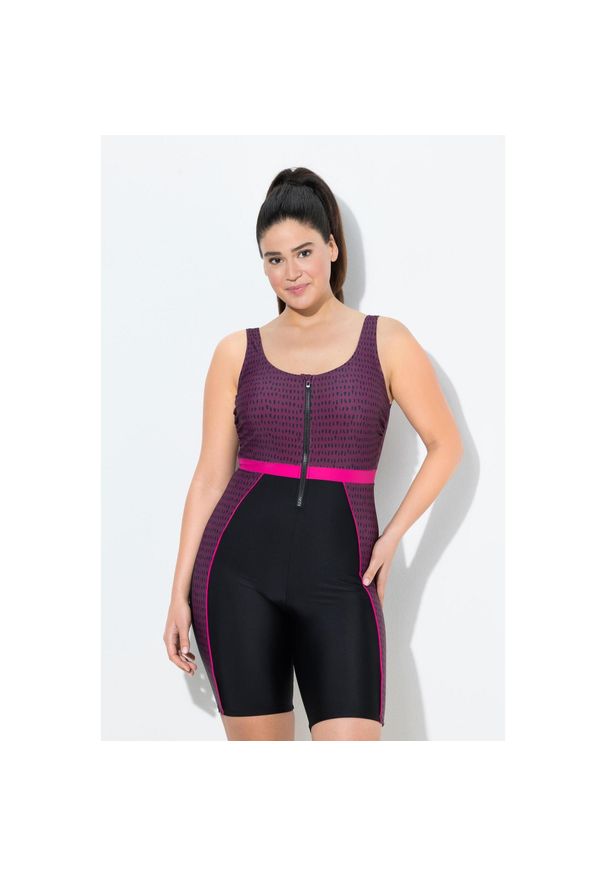 ULLA POPKEN - Damskie Strój kąpielowy długie nogawki bez miękkich miseczek zamek błyskawiczny. Kolekcja: plus size. Kolor: czarny. Materiał: poliamid, materiał, elastan. Długość: długie