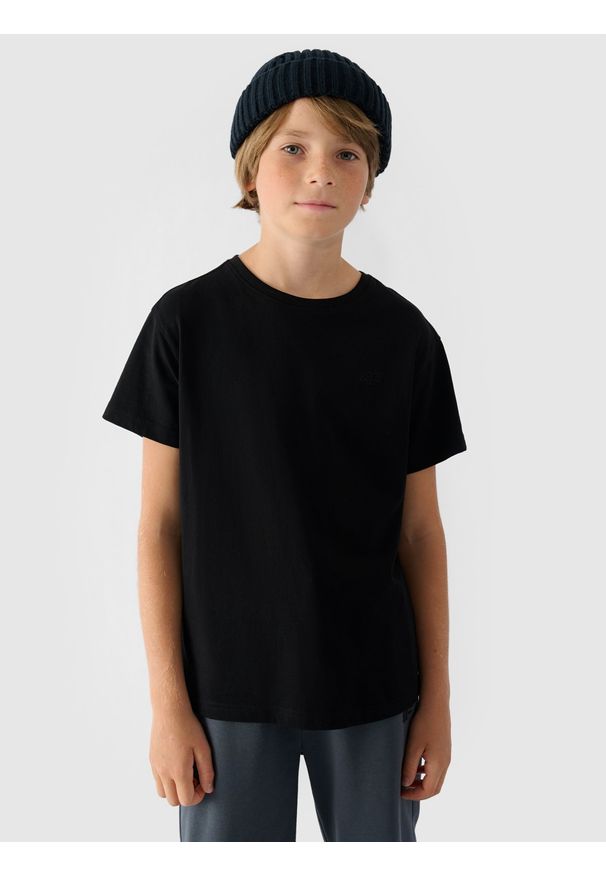 4f - 4F T-shirt gładki chłopięcy - czarny 158 (12-13 lat). Okazja: na co dzień. Kolor: czarny. Materiał: bawełna, materiał, dzianina, jersey. Długość rękawa: krótki rękaw. Długość: krótkie. Wzór: gładki. Sezon: lato. Styl: klasyczny, młodzieżowy, sportowy, casual