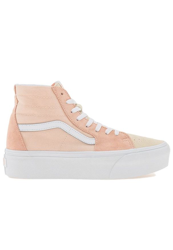 Buty Vans Soft Suede SK8-Hi Tapered Stackform VN0A5JMKBOD1 - pomarańczowe. Okazja: na co dzień. Kolor: pomarańczowy. Materiał: zamsz, tkanina, guma. Szerokość cholewki: normalna. Obcas: na platformie. Model: Vans SK8