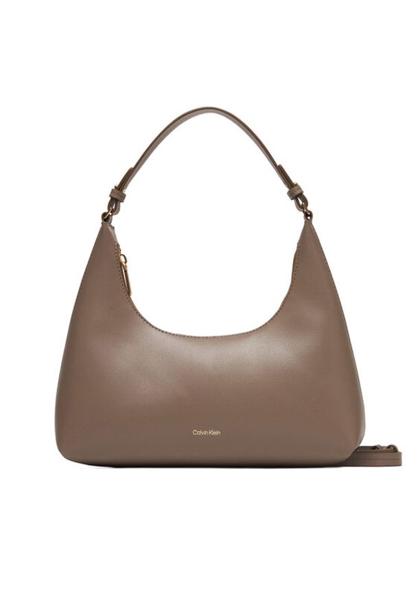 Calvin Klein Torebka Foil Logo Conv Shoulder Bag LV04F3272G Beżowy. Kolor: beżowy. Materiał: skórzane