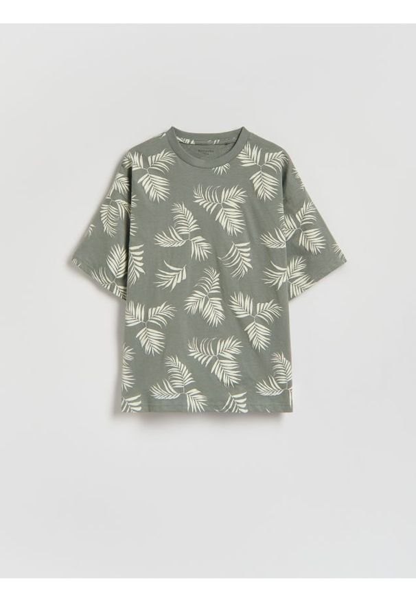 Reserved - T-shirt z nadrukiem - oliwkowy. Kolor: oliwkowy. Materiał: bawełna, dzianina. Wzór: nadruk