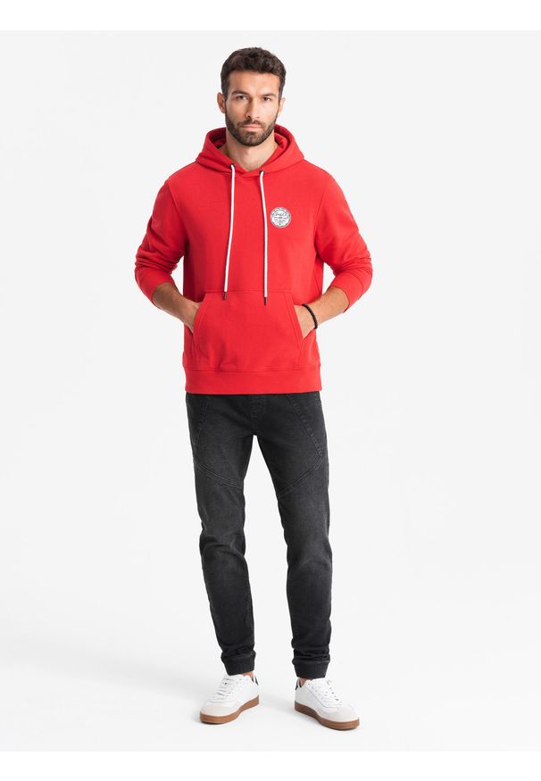 Ombre Clothing - Męskie jeansowe joggery z asymetrycznymi przeszyciami – czarne V3 OM-PADJ-0165 - XXL. Okazja: na co dzień. Kolor: czarny. Materiał: jeans. Wzór: aplikacja. Styl: klasyczny, elegancki, casual