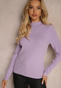 Renee - Fioletowy Casualowy Sweter Półgolf Temitara. Okazja: na co dzień. Kolor: fioletowy. Materiał: jeans. Styl: casual