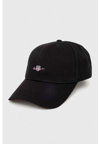 GANT - Gant czapka z daszkiem bawełniana kolor czarny z aplikacją. Kolor: czarny. Materiał: bawełna. Wzór: aplikacja