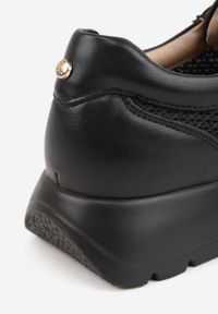 Born2be - Czarne Sneakersy na Grubej Podeszwie ze Skórzaną Wkładką i Napisem Airarge. Okazja: na co dzień. Zapięcie: sznurówki. Kolor: czarny. Materiał: skóra. Wzór: napisy #7