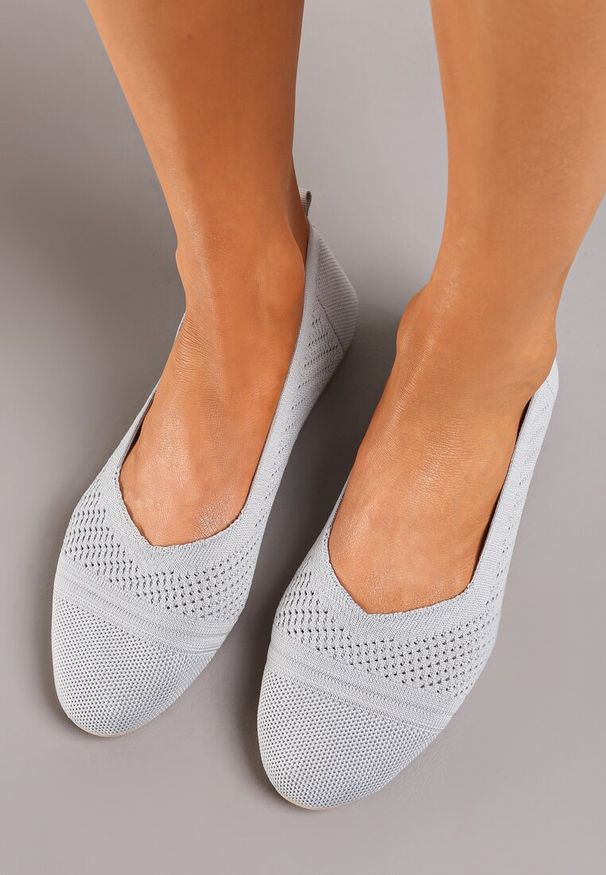 Renee - Szare Płaskie Balerinki z Siateczkowego Materiału Nelibra. Okazja: na co dzień, na spotkanie biznesowe. Kolor: szary. Materiał: materiał. Styl: elegancki, biznesowy, casual