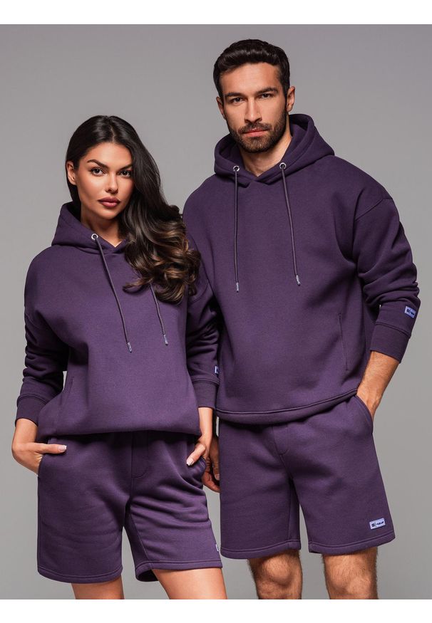 Ombre Clothing - Bluza dresowa unisex z kieszeniami i kapturem – fioletowa V13 OU-SNBC-0105 - XL/XXL. Okazja: na co dzień. Typ kołnierza: kaptur. Kolor: fioletowy. Materiał: dresówka. Wzór: aplikacja. Styl: casual