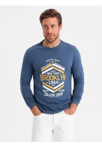 Ombre Clothing - Longsleeve męski z nadrukiem w stylu collegowym - niebieski V2 OM-LSPT-0117 - XL. Kolor: niebieski. Materiał: bawełna. Długość rękawa: długi rękaw. Długość: długie. Wzór: nadruk #3
