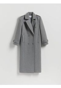 Reserved - Dwurzędowy płaszcz z wełną - szary. Kolor: szary. Materiał: wełna #1