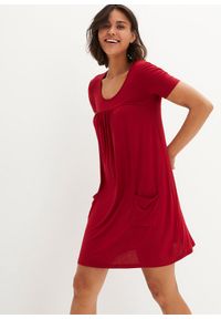 bonprix - Krótka sukienka z dżerseju ze zrównoważonej wiskozy, krótki rękaw. Kolor: czerwony. Materiał: wiskoza, jersey. Długość rękawa: krótki rękaw. Długość: mini #1