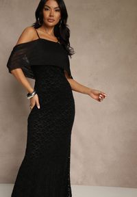 Renee - Czarna Sukienka o Asymetrycznym Kroju Ozdobiona Falbaną Owedia. Kolor: czarny. Materiał: poliester. Wzór: aplikacja. Typ sukienki: asymetryczne. Styl: elegancki #5