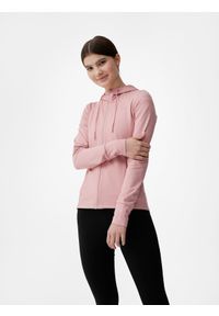 4f - Bluza treningowa rozpinana z kapturem damska. Typ kołnierza: kaptur. Kolor: różowy. Materiał: dzianina, materiał #2