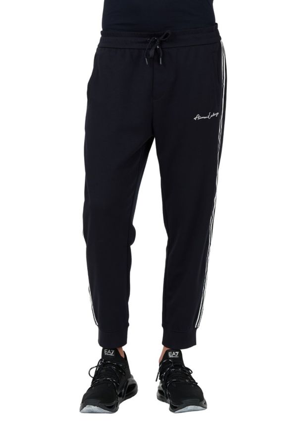 Armani Exchange - ARMANI EXCHANGE Granatowe męskie spodnie dresowe, Rozmiar L. Kolor: niebieski. Materiał: dresówka