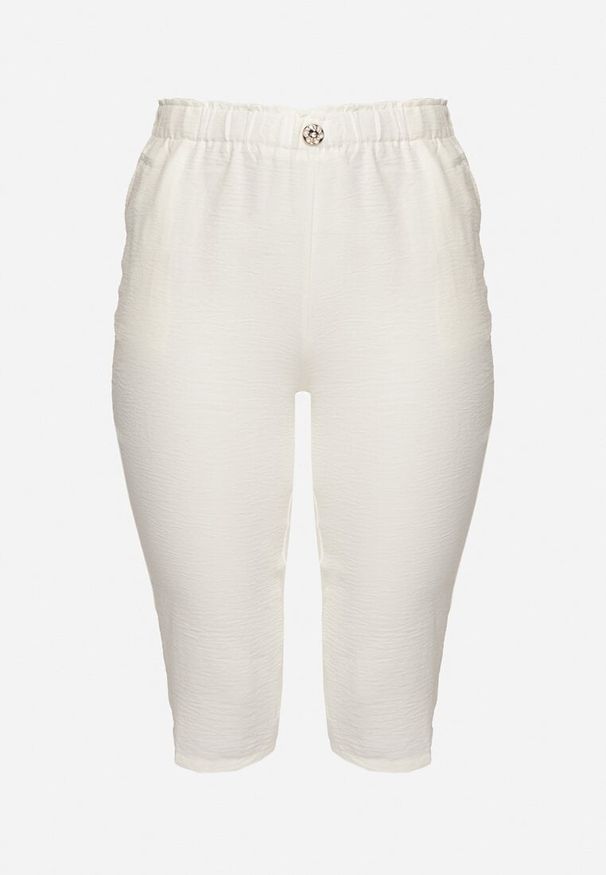 Born2be - Jasnobeżowe Spodnie z Gumką w Pasie 7/8 Tenimira. Okazja: na co dzień, na spacer. Kolekcja: plus size. Kolor: beżowy. Styl: casual, elegancki, klasyczny