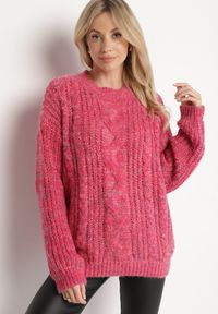 Born2be - Różowy Sweter z Wełną z Ozdobnym Splotem Abrenevia. Kolor: różowy. Materiał: wełna. Wzór: ze splotem. Sezon: zima