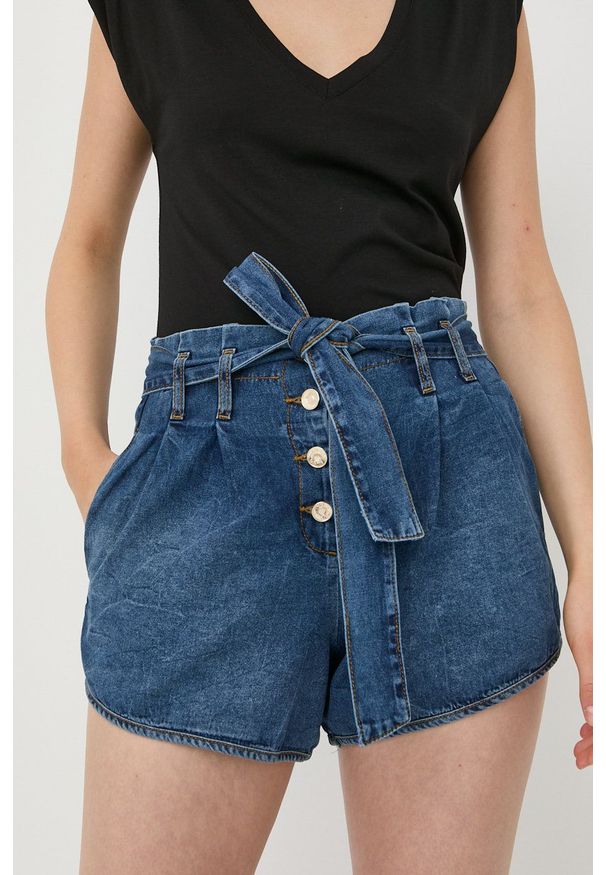 Liu Jo szorty jeansowe damskie gładkie high waist. Stan: podwyższony. Kolor: niebieski. Materiał: jeans. Wzór: gładki