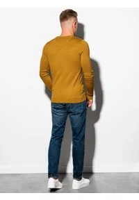 Ombre Clothing - Sweter męski E177 - musztardowy - XXL. Kolor: żółty. Materiał: nylon, wiskoza. Styl: klasyczny #2
