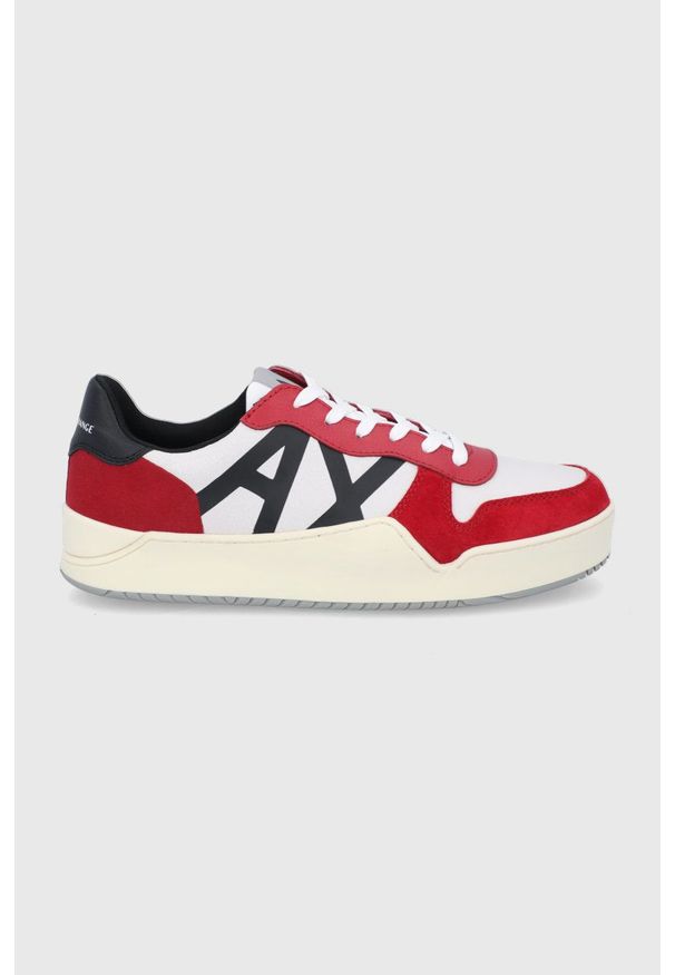 Armani Exchange Buty kolor biały. Nosek buta: okrągły. Zapięcie: sznurówki. Kolor: biały. Materiał: guma