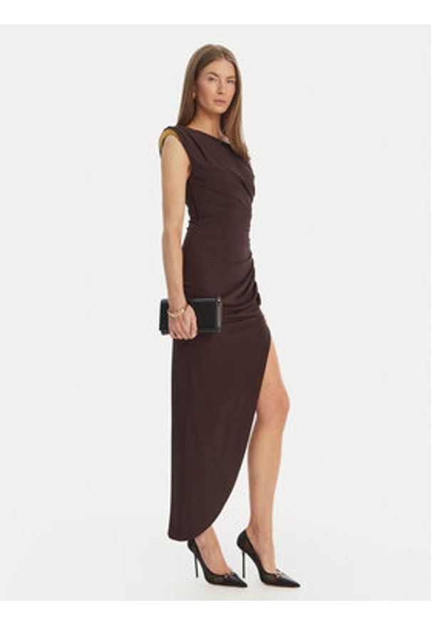 Elisabetta Franchi Sukienka koktajlowa AB-906-61E2-450 Brązowy Regular Fit. Kolor: brązowy. Materiał: wiskoza. Styl: wizytowy
