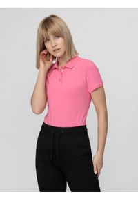 4f - Koszulka polo damska. Typ kołnierza: polo. Kolor: różowy. Materiał: materiał. Długość rękawa: krótki rękaw #2