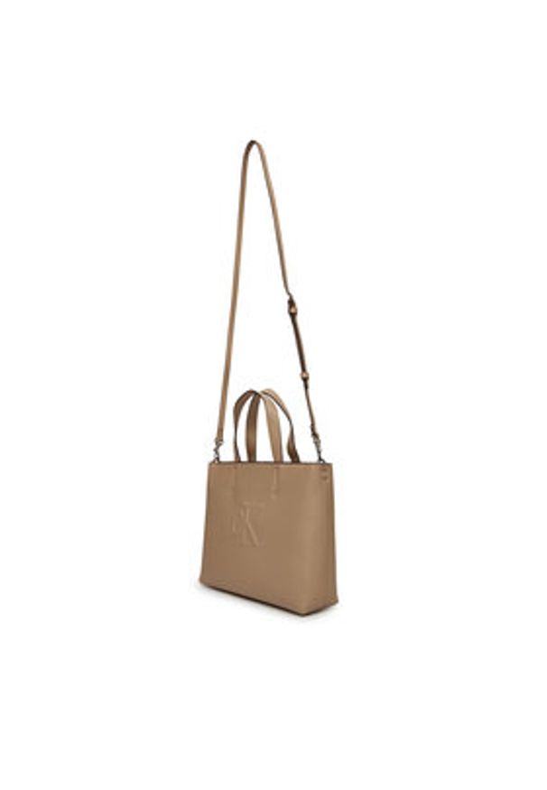 Calvin Klein Jeans Torebka Sculpted Mini Ew Tote LV04K3111G Beżowy. Kolor: beżowy. Materiał: skórzane