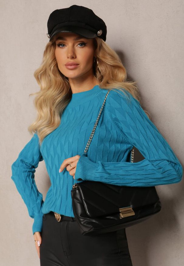 Renee - Niebieski Golf o Klasycznym Fasonie Anofra. Typ kołnierza: golf. Kolor: niebieski. Styl: klasyczny