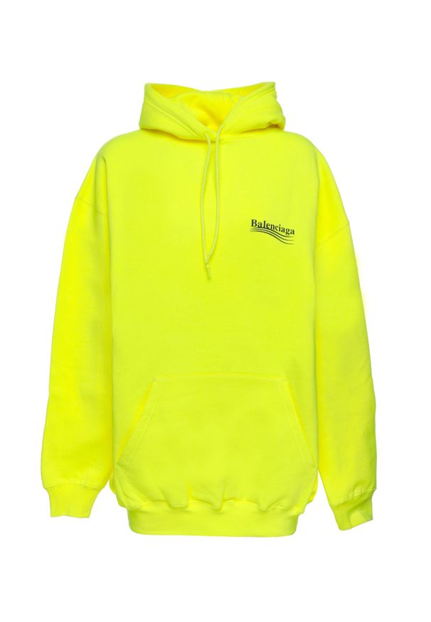 Balenciaga - BALENCIAGA - Neonowo-żółta bluza z kontrastowym logo. Kolor: żółty. Materiał: bawełna, prążkowany
