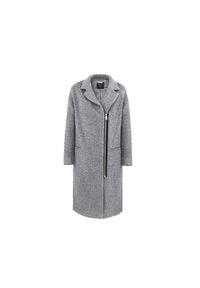 Ochnik - Szary płaszcz damski na suwak. Kolor: szary. Materiał: wełna. Wzór: ze splotem. Sezon: wiosna, jesień #1