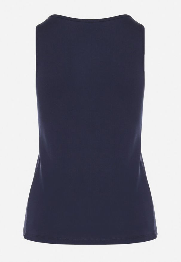 Born2be - Granatowy Bawełniany Top w Klasycznym Stylu Fevoirae. Okazja: na co dzień. Kolor: niebieski. Materiał: bawełna. Styl: klasyczny
