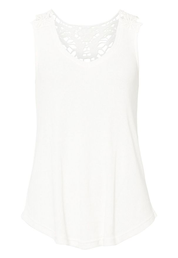 Tank top z koronką bonprix biel wełny. Kolor: biały. Materiał: wełna, koronka. Wzór: koronka. Sezon: lato